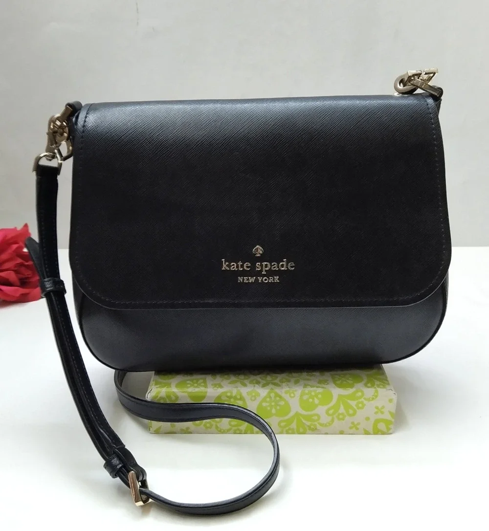 Kate Spade New York Black Leather Flap Closure Crossbody Bag